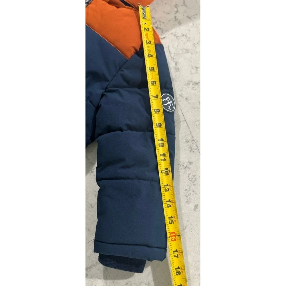 Member's Mark Puffer Jacket Boys 3T Navy Blue Orange Fleece Lined Hooded Coat